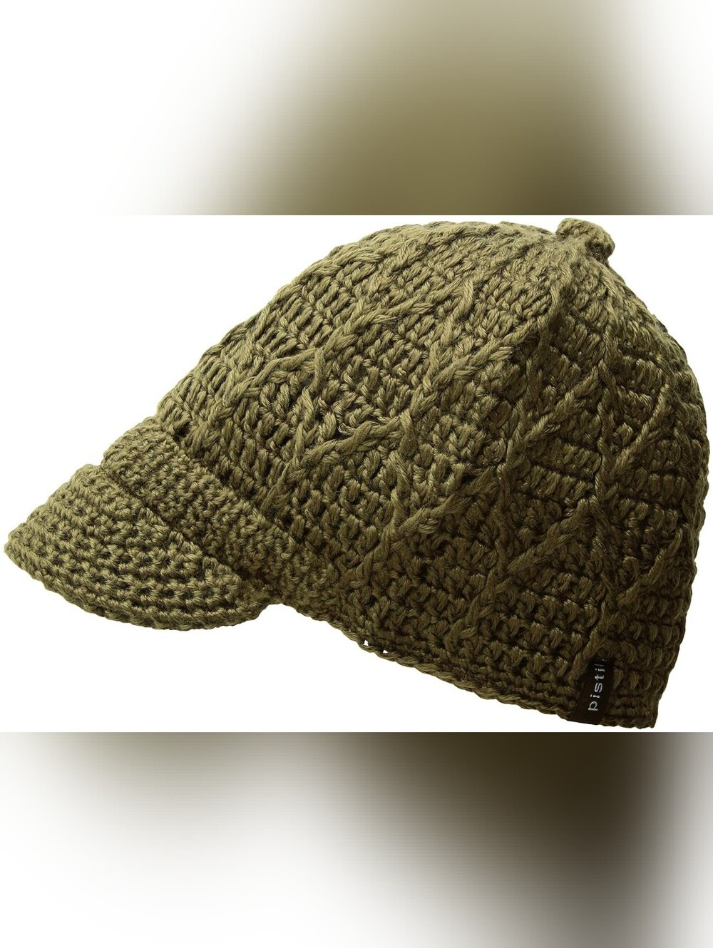 Pistil Designs Olive Cable Knit Brim Beanie Hat Fleece Lined Winter Cap OS